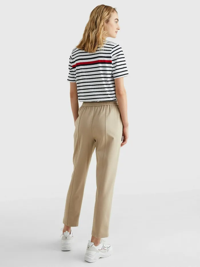 Tommy Hilfiger Tape Drawstring Tapered Fit Trousers Beige Womens Trousers
