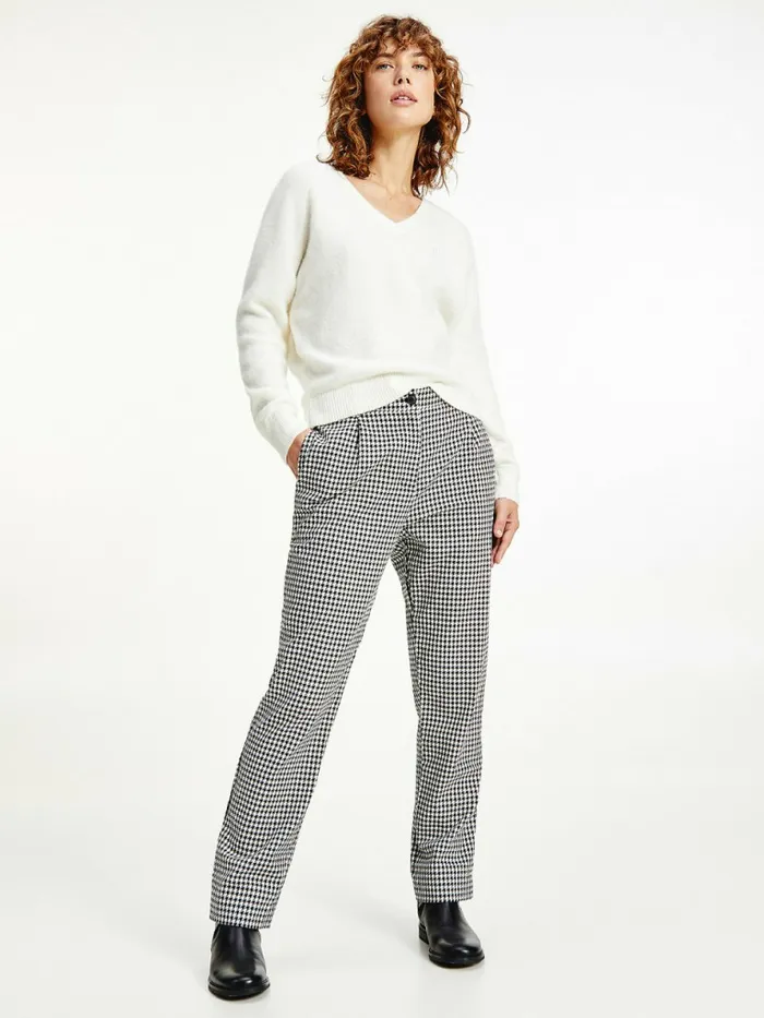 Tommy Hilfiger Tapered Houndstooth Virgin Wool Trousers Small HoundstoothDesert Sky Ecru Womens Trousers Tommy Hilfiger Tapered Houndstooth Virgin Wool Trousers Small HoundstoothDesert Sky Ecru Womens Trousers