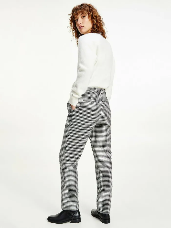 Tommy Hilfiger Tapered Houndstooth Virgin Wool Trousers Small HoundstoothDesert Sky Ecru Womens Trousers