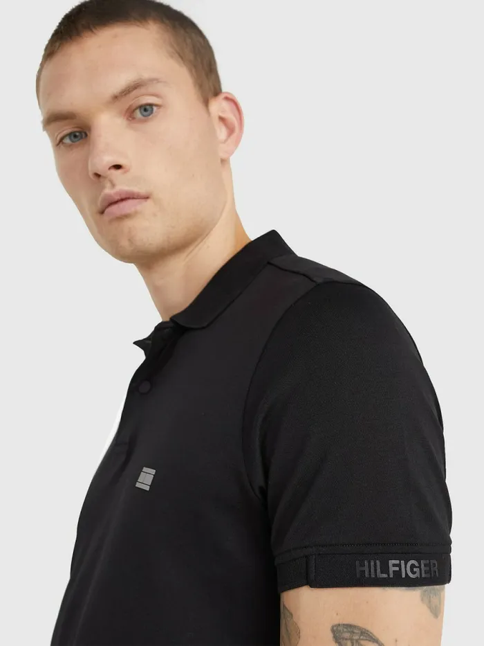 Tommy Hilfiger Tech Essentials Slim Fit Polo Black Mens Polo Shirts Popular
