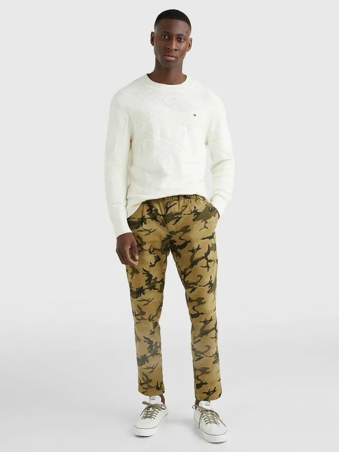 Tommy Hilfiger Textured Camo Jumper Ivory Mens Knitwear For Sale