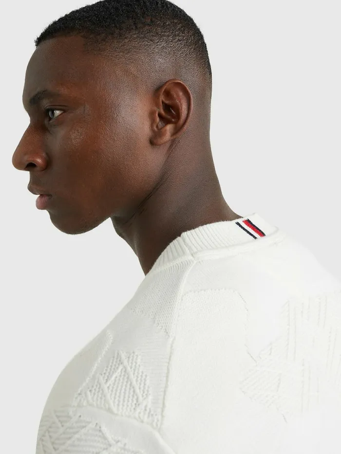 Tommy Hilfiger Textured Camo Jumper Ivory Mens Knitwear For Sale