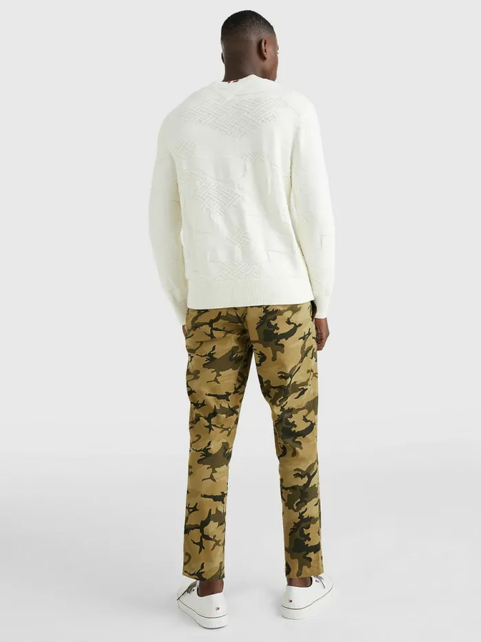 Tommy Hilfiger Textured Camo Jumper Ivory Mens Knitwear For Sale