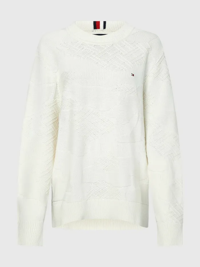 Tommy Hilfiger Textured Camo Jumper Ivory Mens Knitwear For Sale