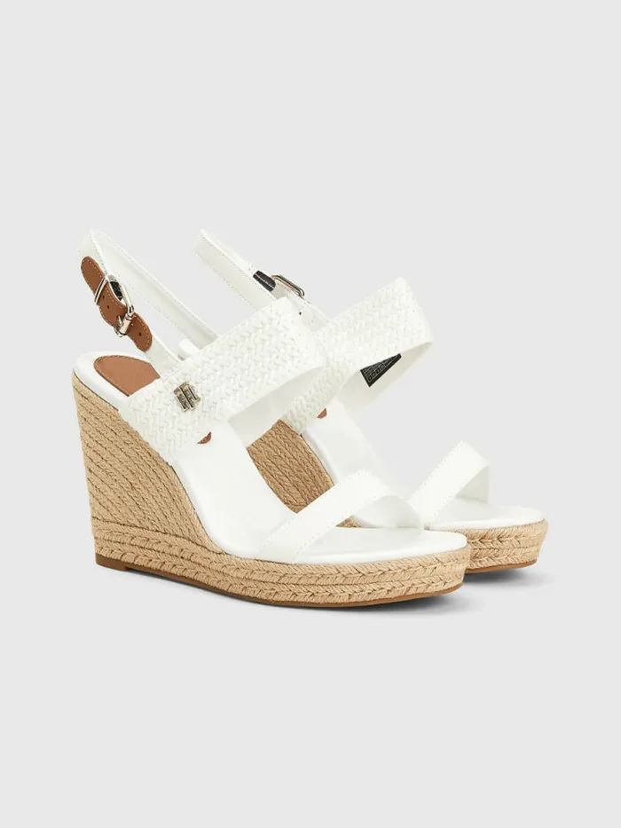 Tommy Hilfiger Textured High Wedge Sandals Ecru Womens Sandals For Sale