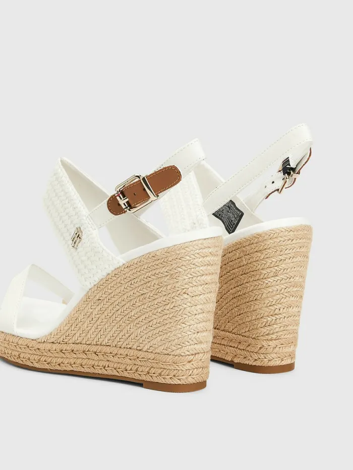 Tommy Hilfiger Textured High Wedge Sandals Ecru Womens Sandals For Sale
