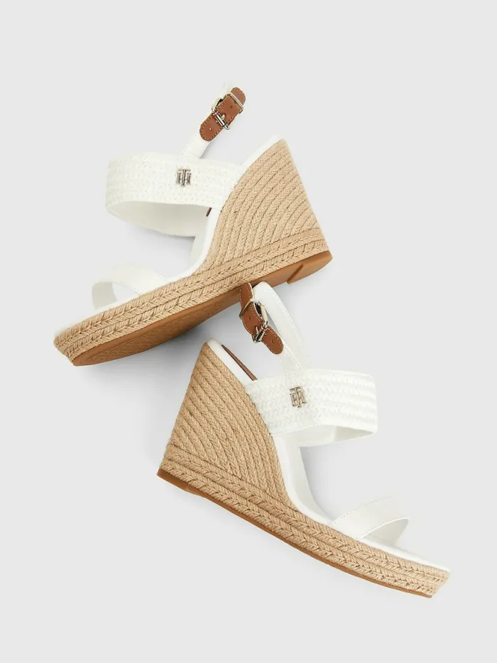 Tommy Hilfiger Textured High Wedge Sandals Ecru Womens Sandals For Sale