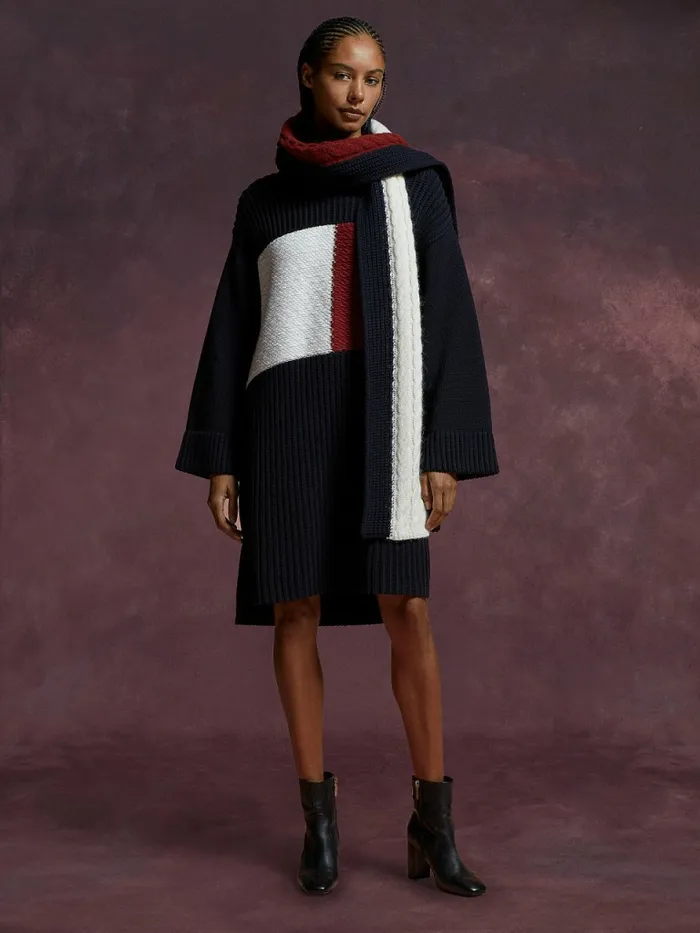 Tommy Hilfiger Th Collection Flag Icon Relaxed Jumper Dress Desert Sky Womens Dresses and Jumpsuits Cheap On Sale