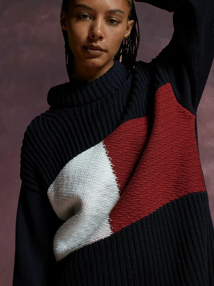 Tommy Hilfiger Th Collection Flag Icon Relaxed Jumper Dress Desert Sky Womens Dresses and Jumpsuits Cheap On Sale