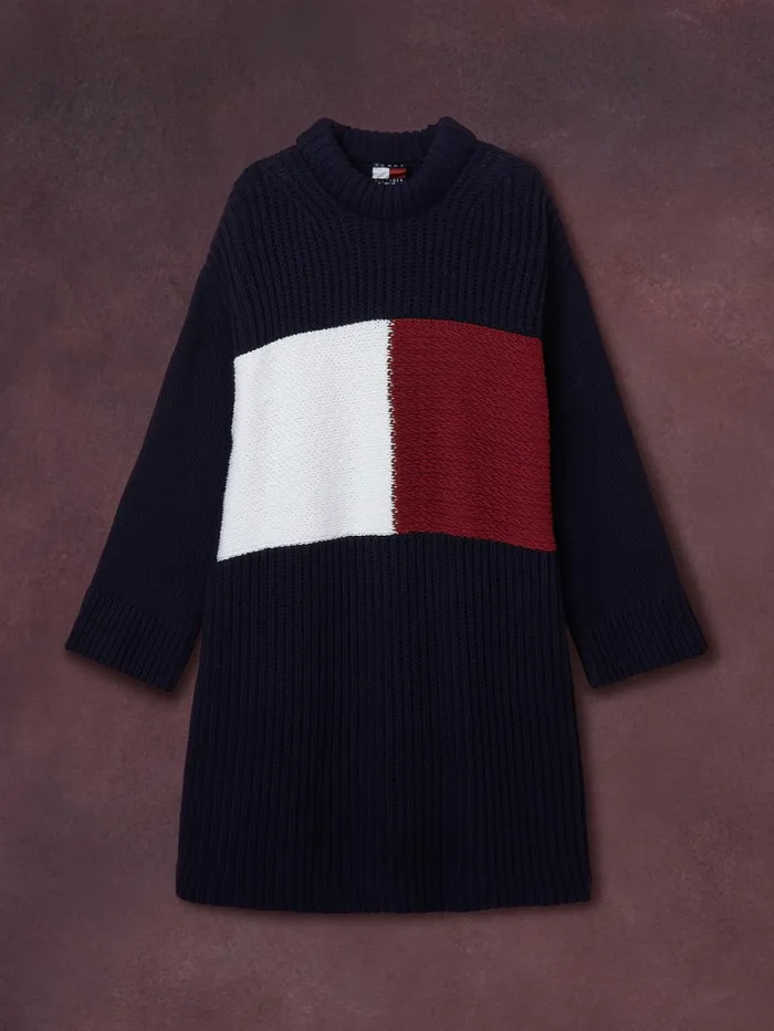 Tommy Hilfiger Th Collection Flag Icon Relaxed Jumper Dress Desert Sky Womens Dresses and Jumpsuits Cheap On Sale