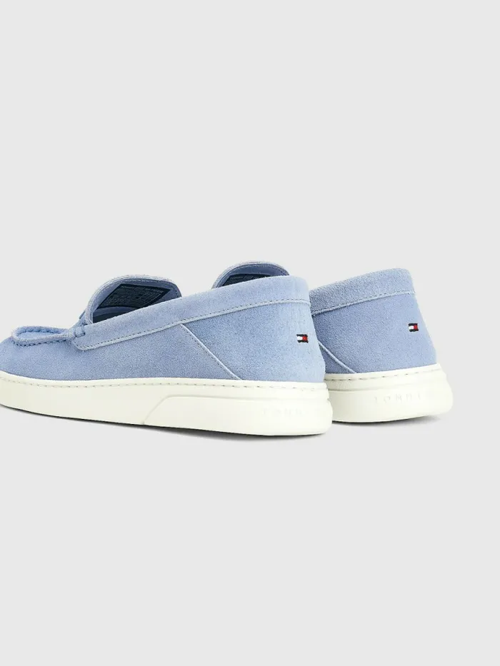 Tommy Hilfiger Th Comfort Collapsible Suede Loafers Moon Blue Womens Flat Shoes On Sale