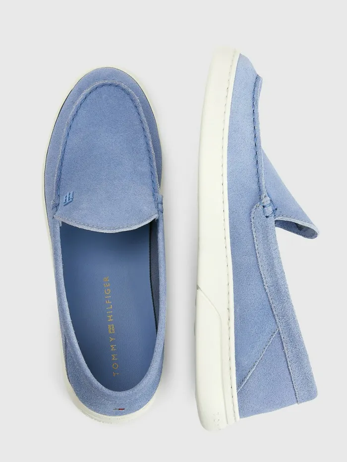 Tommy Hilfiger Th Comfort Collapsible Suede Loafers Moon Blue Womens Flat Shoes On Sale