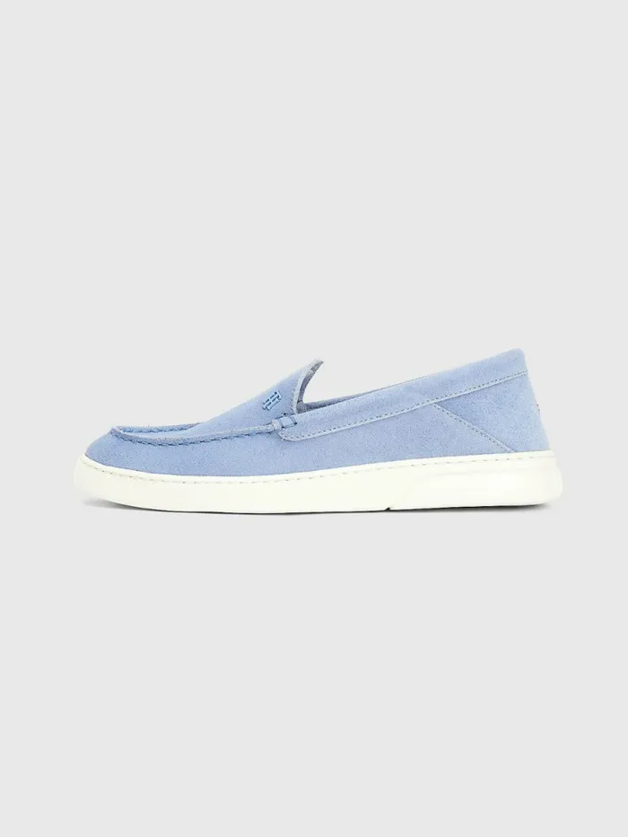 Tommy Hilfiger Th Comfort Collapsible Suede Loafers Moon Blue Womens Flat Shoes On Sale