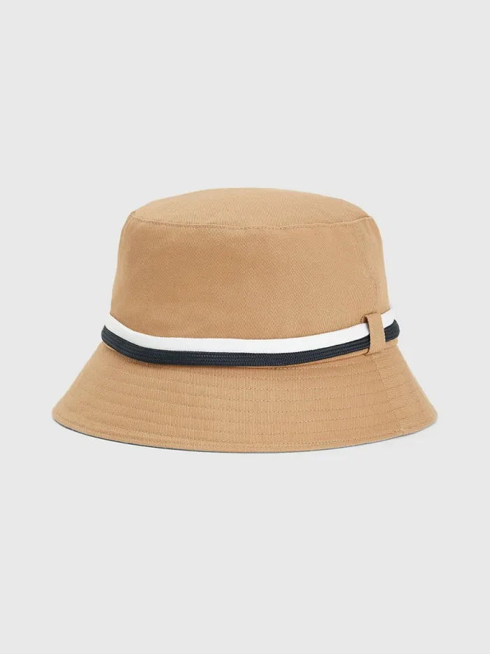 Tommy Hilfiger Th Established Tape Bucket Hat Natural Khaki Mens Hats and Scarves For Sale