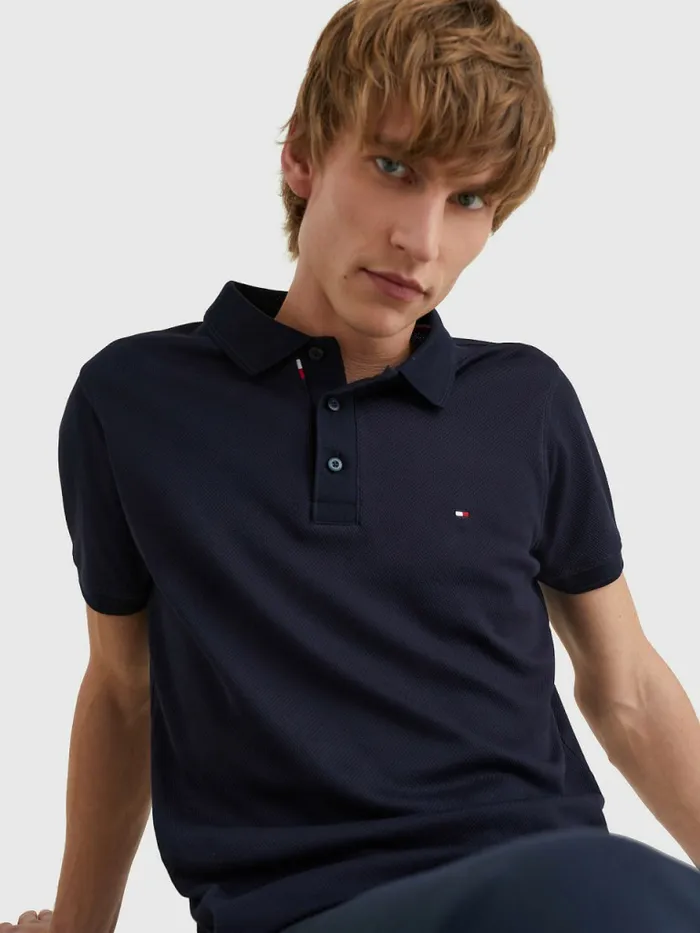 Tommy Hilfiger Th Flex Bubble Weave Slim Polo Desert Sky Mens Polo Shirts Cheap On Sale