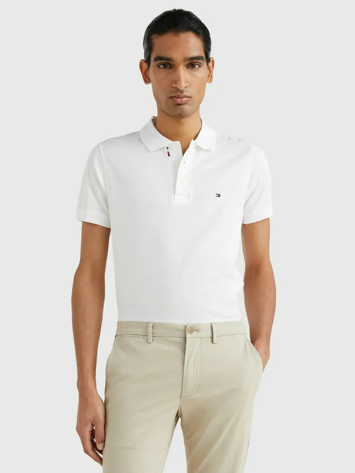 Tommy Hilfiger Th Flex Bubble Weave Slim Polo White Mens Polo Shirts Casaul