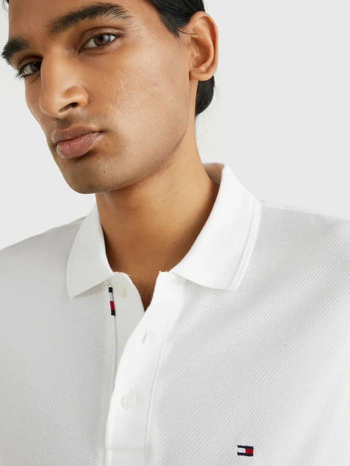 Tommy Hilfiger Th Flex Bubble Weave Slim Polo White Mens Polo Shirts Casaul