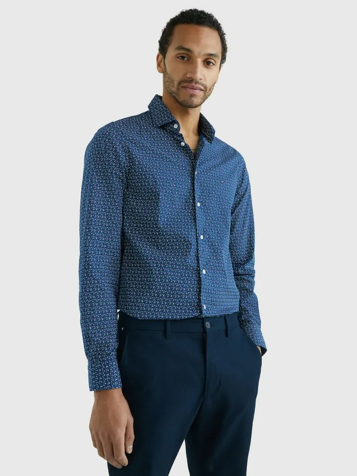 Tommy Hilfiger Th Flex Geometric Print Slim Shirt Iris NavyCharcoal Blue Mens Shirts For Sale Tommy Hilfiger Th Flex Geometric Print Slim Shirt Iris NavyCharcoal Blue Mens Shirts For Sale