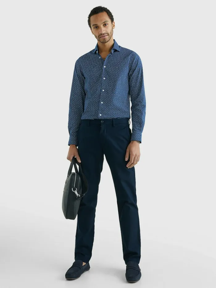 Tommy Hilfiger Th Flex Geometric Print Slim Shirt Iris NavyCharcoal Blue Mens Shirts For Sale