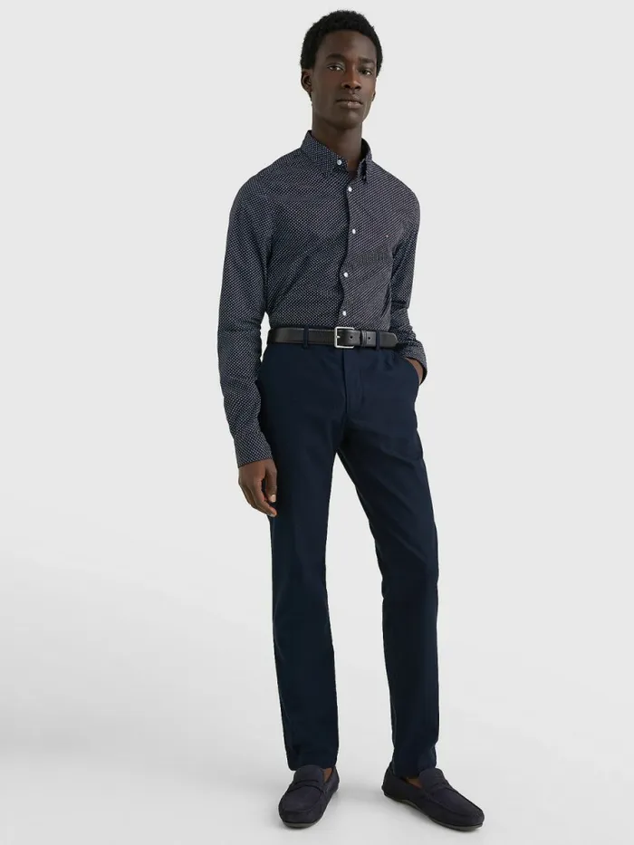 Tommy Hilfiger Th Flex Print Slim Fit Shirt Night BlueBlue InkBreezy Blue Mens Shirts For Sale