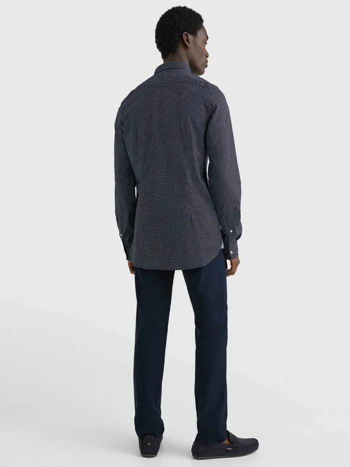 Tommy Hilfiger Th Flex Print Slim Fit Shirt Night BlueBlue InkBreezy Blue Mens Shirts For Sale