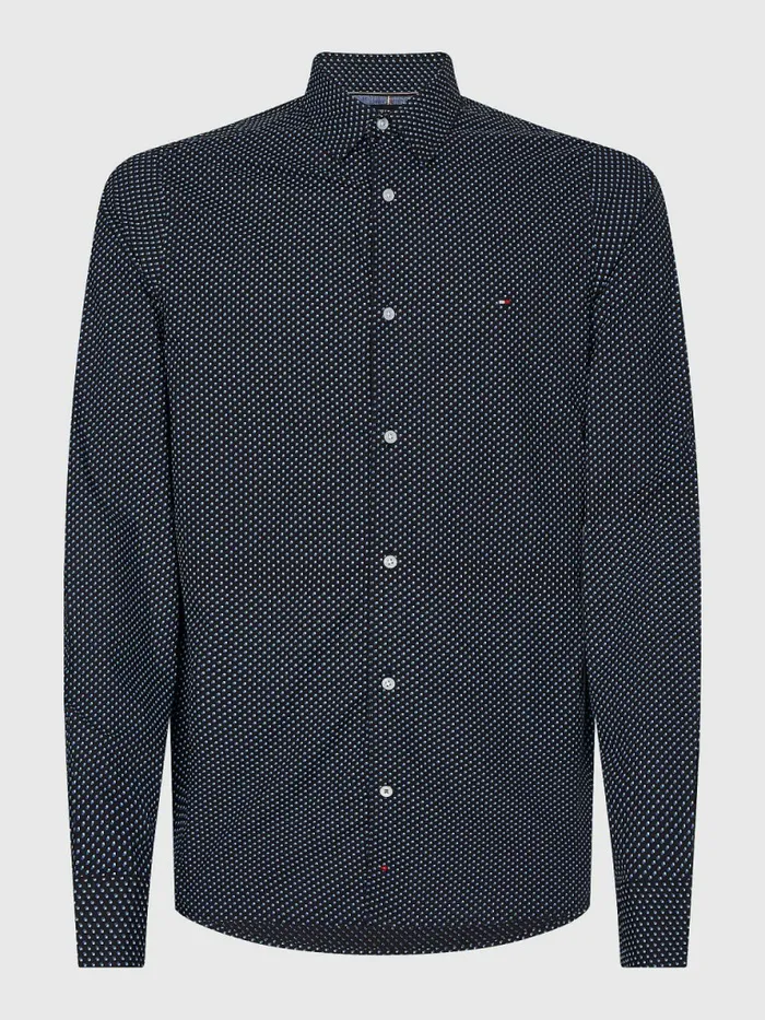 Tommy Hilfiger Th Flex Print Slim Fit Shirt Night BlueBlue InkBreezy Blue Mens Shirts For Sale