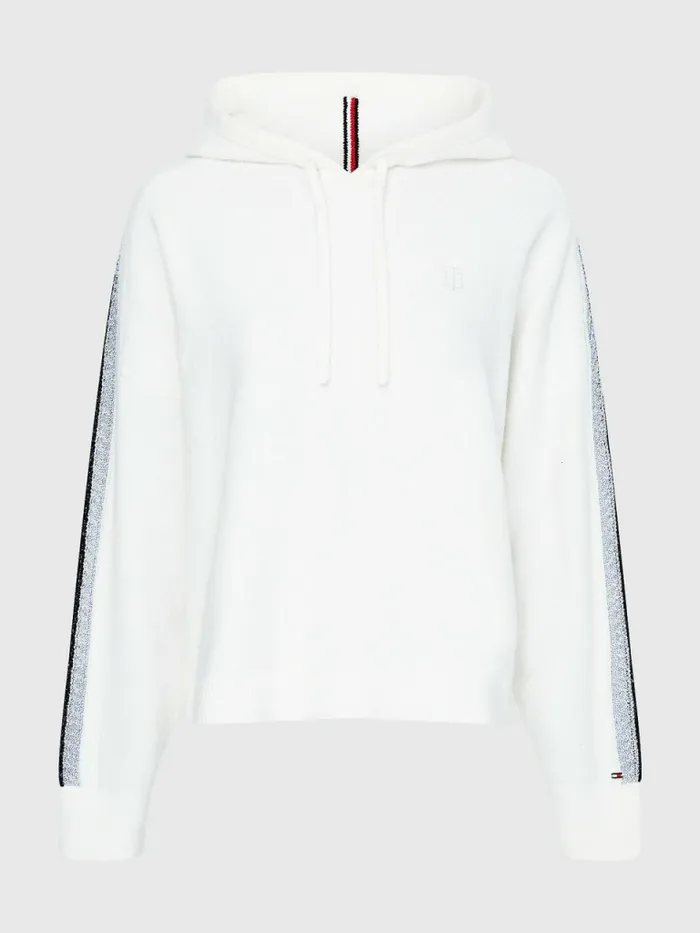 Tommy Hilfiger Th Flex Relaxed Fit Metallic Hoody Ecru Womens Knitwear Cheap On Sale