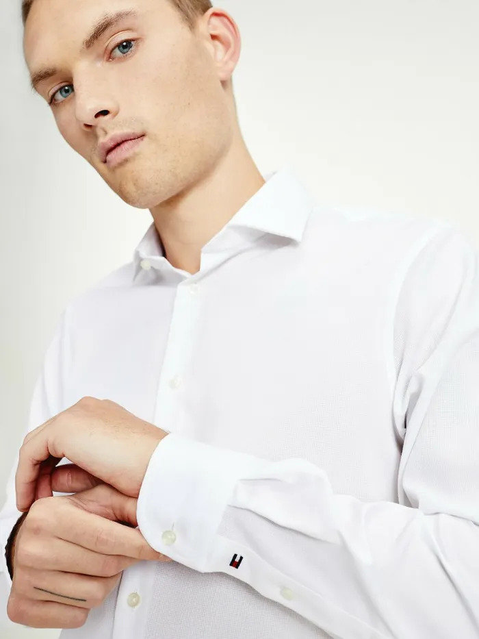 Tommy Hilfiger Th Flex Stripe Slim Fit Shirt Custom Color White Mens Shirts For Sale
