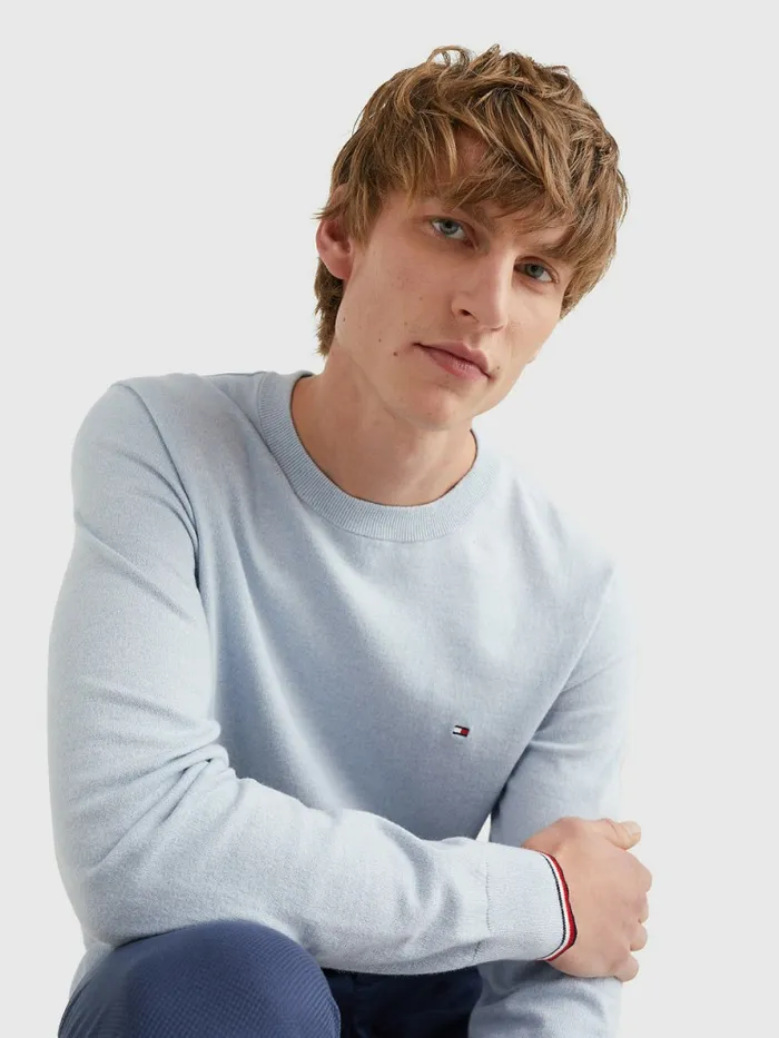 Tommy Hilfiger Th Flex Tipped Cuffs Jumper Daybreak Blue Mens Knitwear Popular