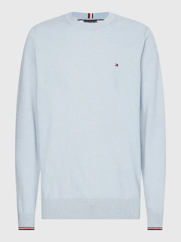 Tommy Hilfiger Th Flex Tipped Cuffs Jumper Daybreak Blue Mens Knitwear Popular