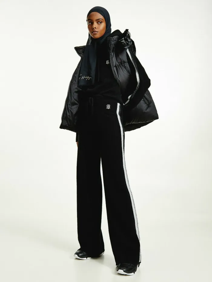 Tommy Hilfiger Th Flex Wide Leg Stripe Trousers Black Womens CoOrds