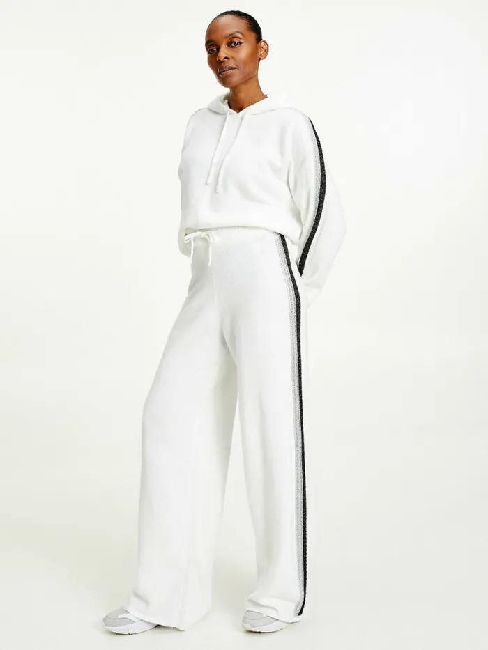 Tommy Hilfiger Th Flex Wide Leg Stripe Trousers Ecru Womens CoOrds