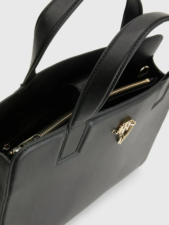 Tommy Hilfiger Th Interlock Chain Satchel Black Womens Bags For Sale