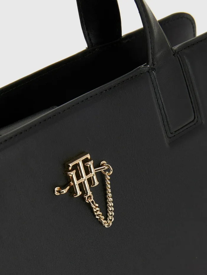 Tommy Hilfiger Th Interlock Chain Satchel Black Womens Bags For Sale