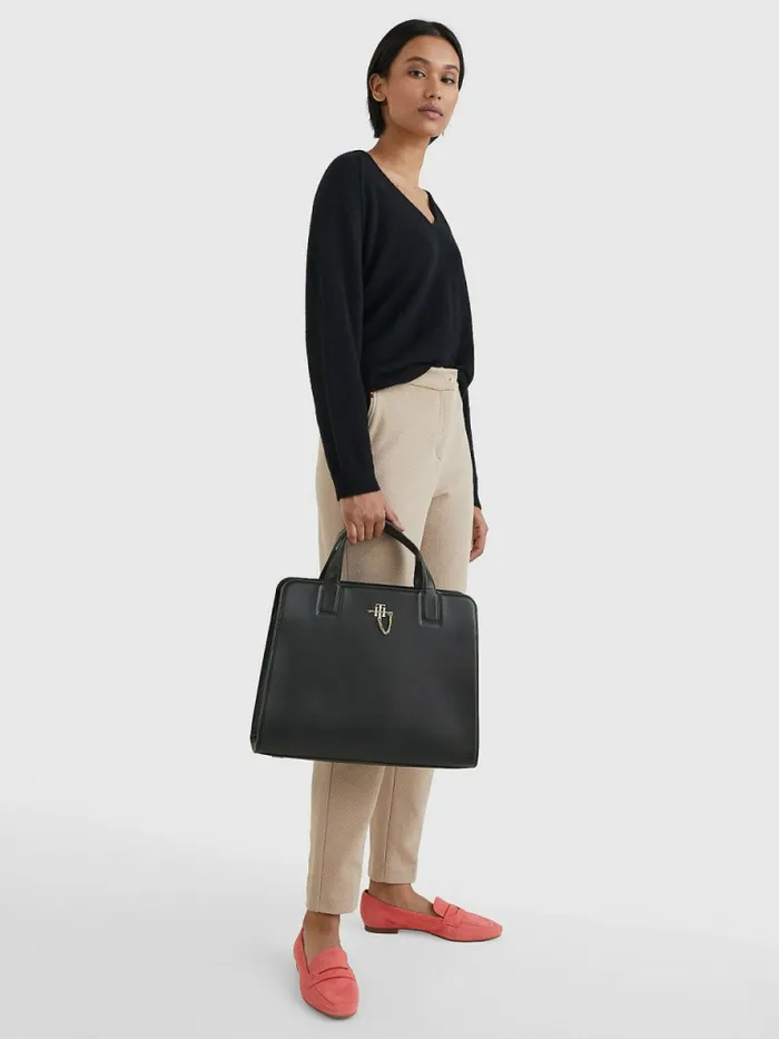 Tommy Hilfiger Th Interlock Chain Satchel Black Womens Bags For Sale