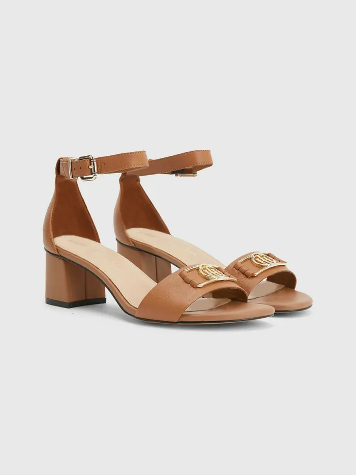 Tommy Hilfiger Th Interlock Leather Mid Heel Sandal Summer Cognac Womens Sandals Gift for Friend Tommy Hilfiger Th Interlock Leather Mid Heel Sandal Summer Cognac Womens Sandals Gift for Friend