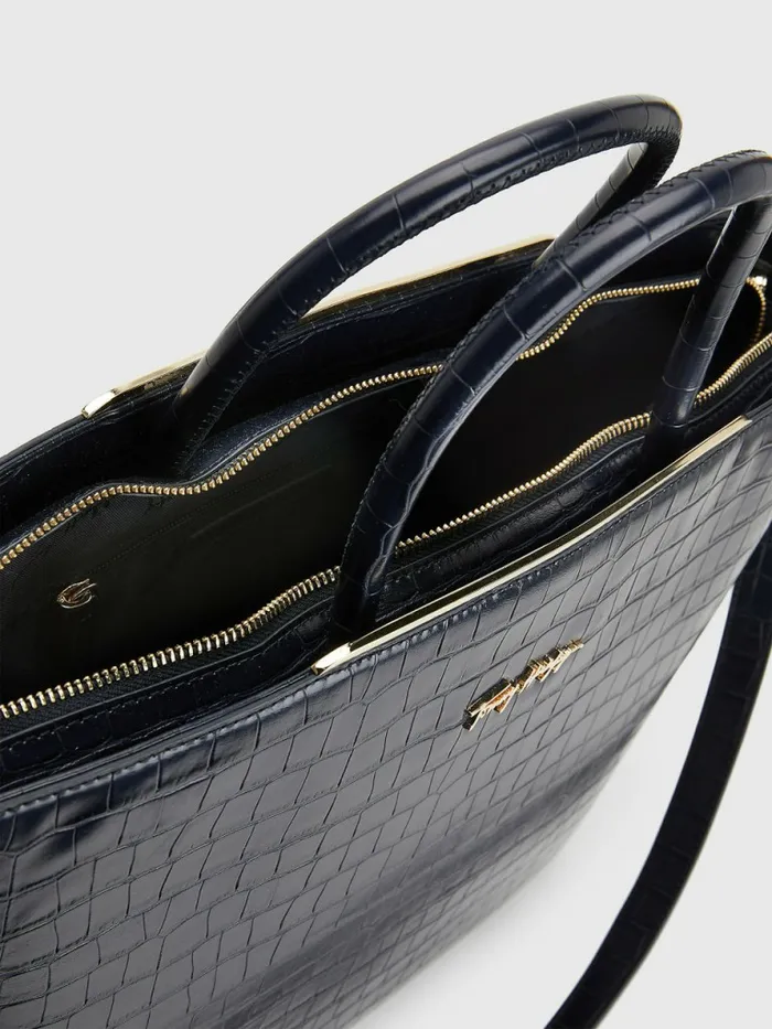 Tommy Hilfiger Th Modern Croco Effect Tote Tommy Navy Croc Womens Bags For Sale