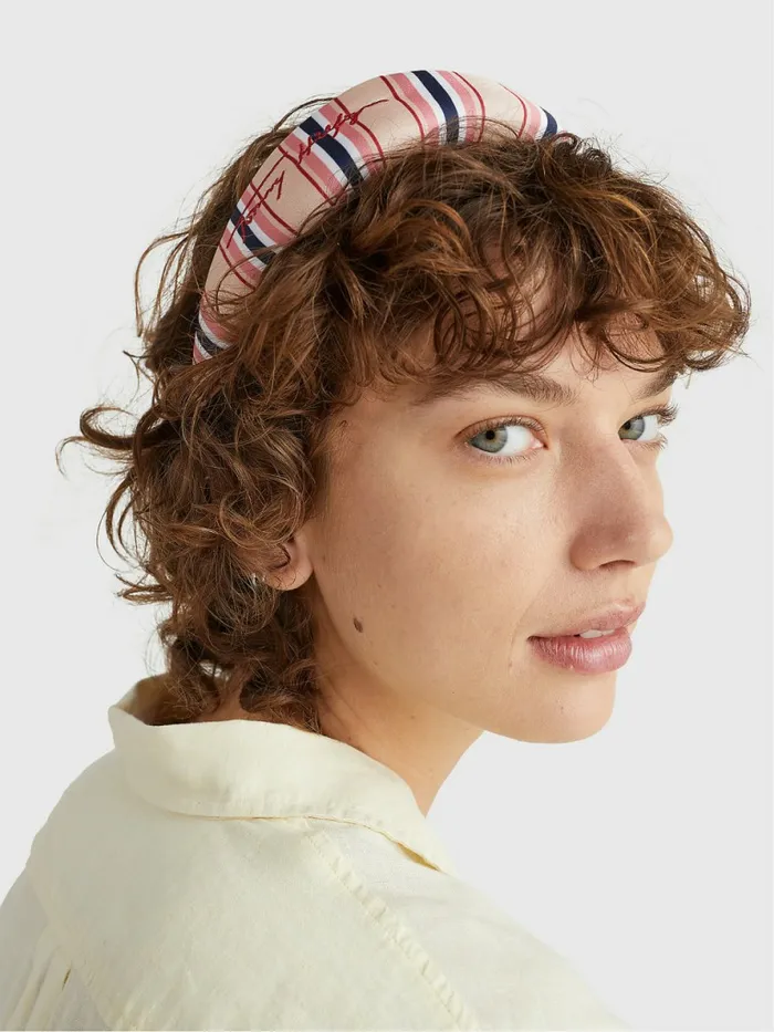Tommy Hilfiger Th Modern Iconic Signature Headband Pink Mix Womens Hats and Scarves Fashion