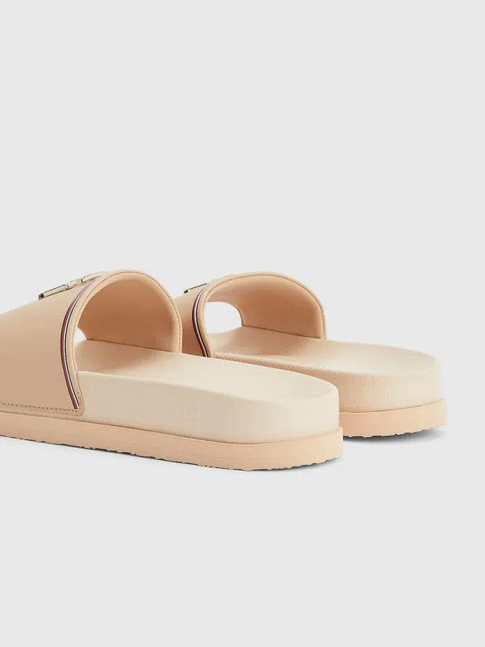 Tommy Hilfiger Th Monogram Flatform Pool Slides Sandrift Womens Flat Shoes Casaul