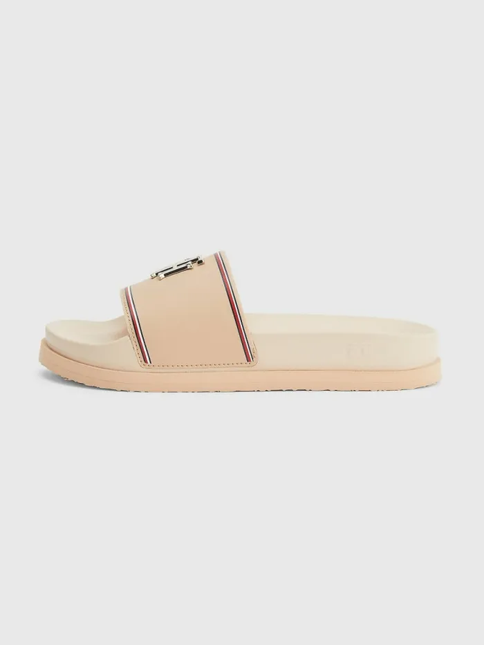 Tommy Hilfiger Th Monogram Flatform Pool Slides Sandrift Womens Flat Shoes Casaul
