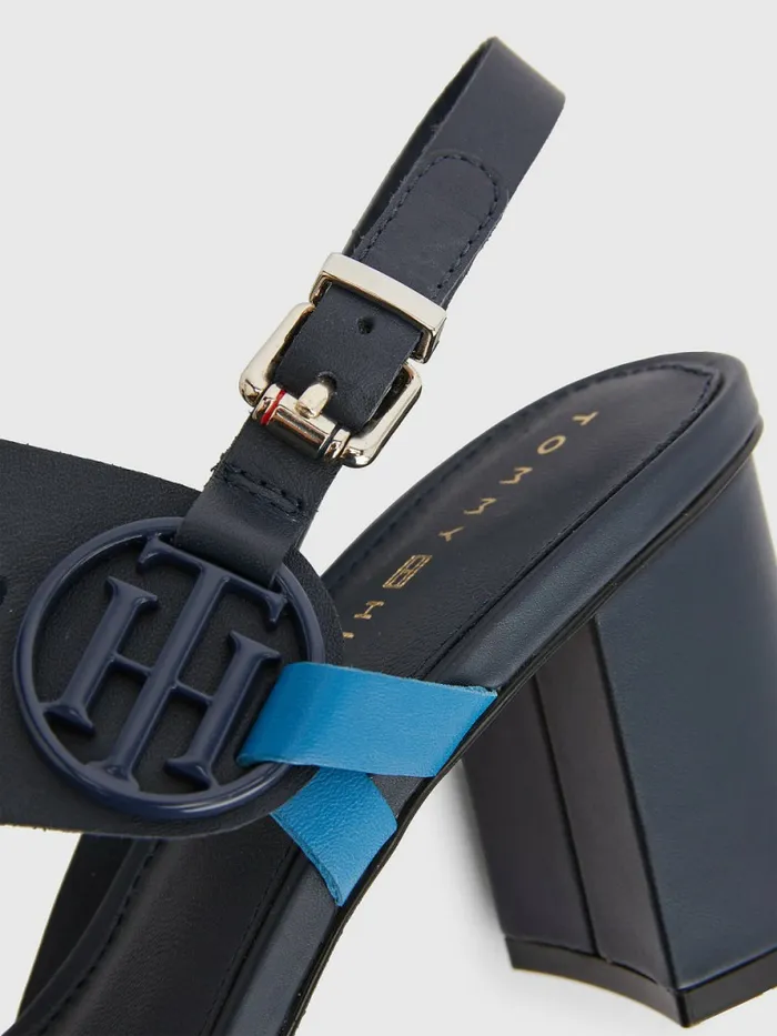 Tommy Hilfiger Th Monogram Leather Block Heel Sandals Rwb Womens Sandals On Sale
