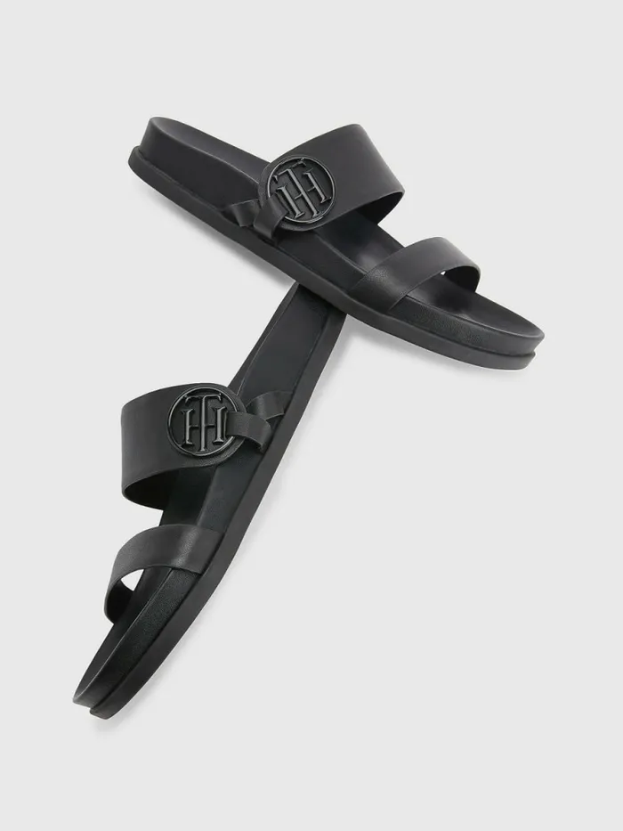 Tommy Hilfiger Th Monogram Leather Sandals Black Womens Boots For Sale