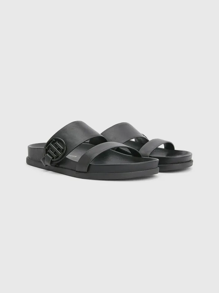 Tommy Hilfiger Th Monogram Leather Sandals Black Womens Boots For Sale