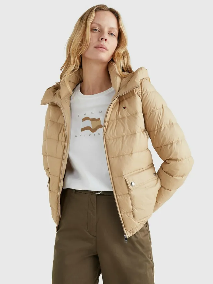 Tommy Hilfiger Th Protect Hooded Padded Jacket Beige Womens Coats and Jackets Gift for Friend Tommy Hilfiger Th Protect Hooded Padded Jacket Beige Womens Coats and Jackets Gift for Friend