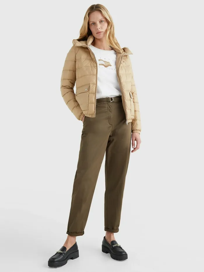 Tommy Hilfiger Th Protect Hooded Padded Jacket Beige Womens Coats and Jackets Gift for Friend
