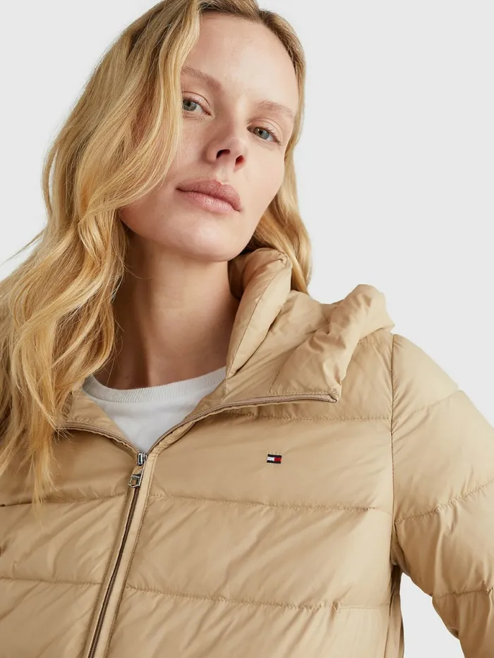 Tommy Hilfiger Th Protect Hooded Padded Jacket Beige Womens Coats and Jackets Gift for Friend