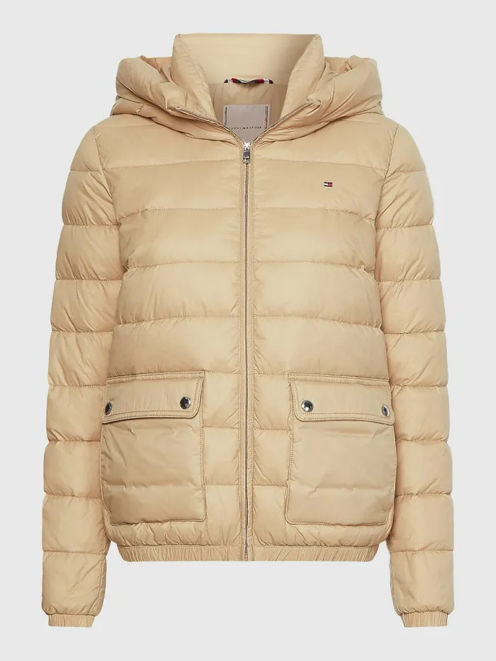 Tommy Hilfiger Th Protect Hooded Padded Jacket Beige Womens Coats and Jackets Gift for Friend