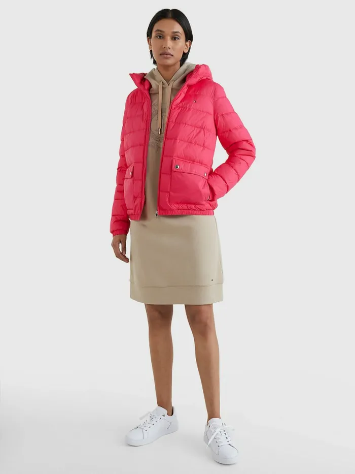 Tommy Hilfiger Th Protect Hooded Padded Jacket Pink Splendor Womens Coats and Jackets Sale
