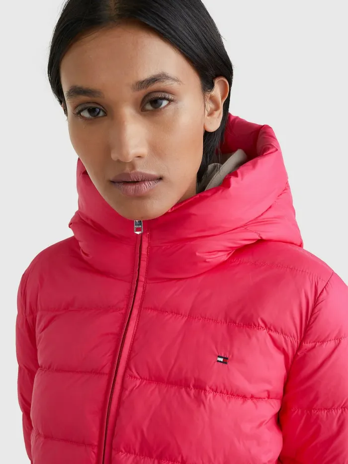 Tommy Hilfiger Th Protect Hooded Padded Jacket Pink Splendor Womens Coats and Jackets Sale