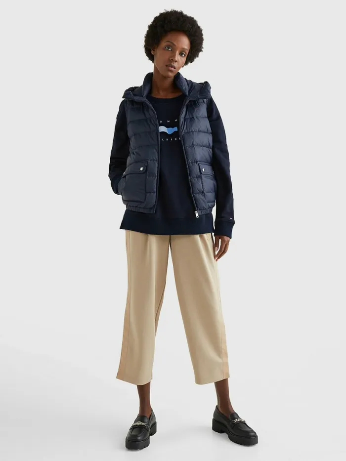 Tommy Hilfiger Th Protect Hooded Padded Vest Desert Sky Womens Coats and Jackets On Sale